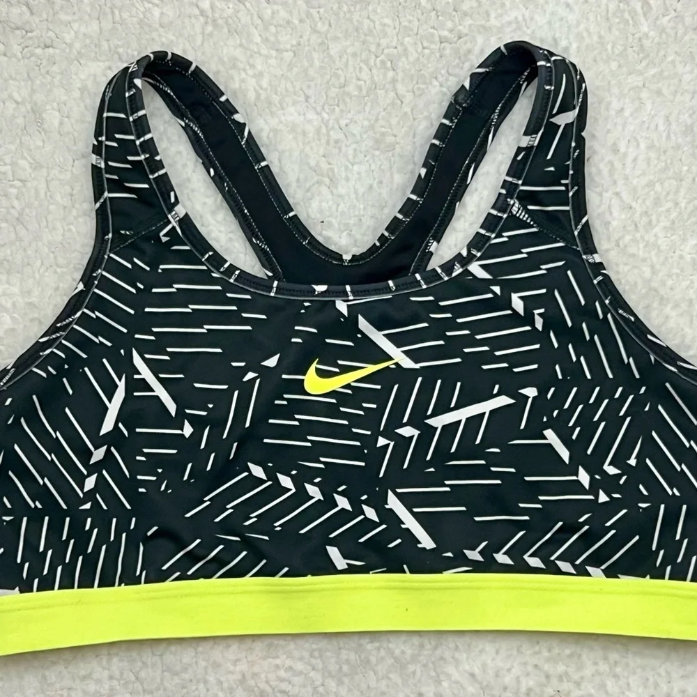 Nike Women's Black and Neon Yellow Patterned Sports Bra- Size XL - Picture 1 of 2